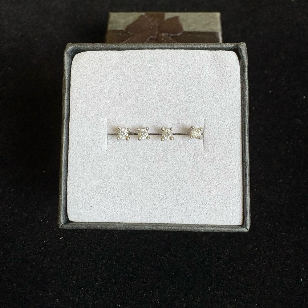 2 Pairs Sterling Silver Cubic Zirconia Stud Earrings Minimalist